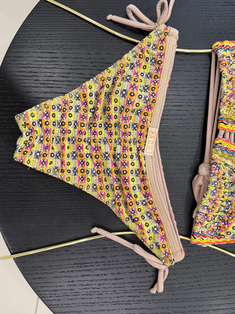 Yellow Multi-Color Embroidered Triangle Bikini - Picture 7 of 16
